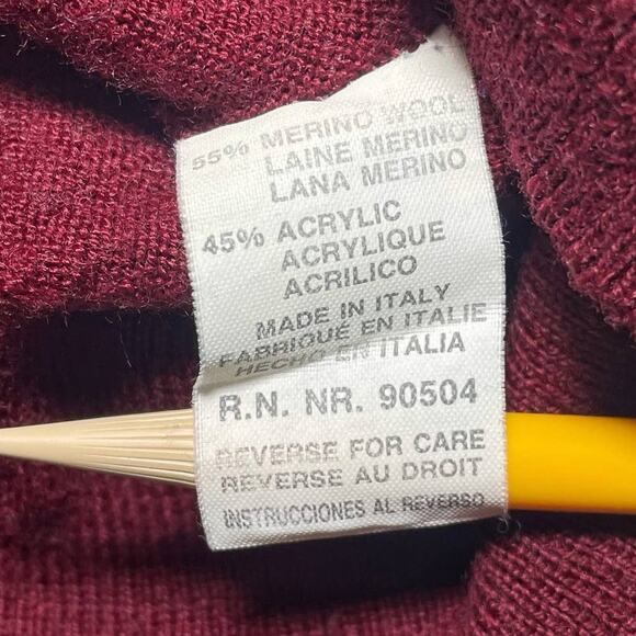 Linea Uomo Long Sleeve Mock Neck Knit Sweater Merino Wool Blend Italy Red Large - Picture 4 of 9